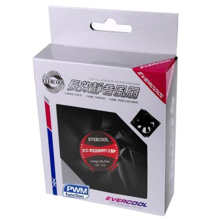 EVERCOOL 92mm x 92mm x 25mm DC PWM Fan Retail Package.