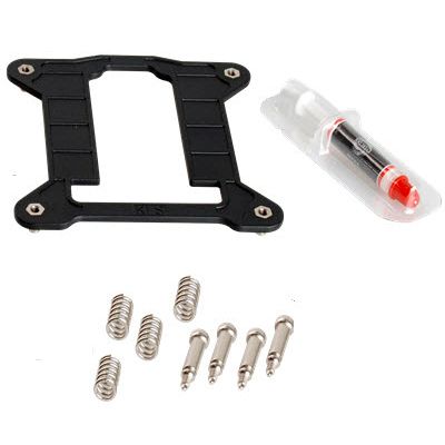 The product accessories include INTEL LGA1150 / 1155 / 1156 / 1200 backplate, spring screws, and thermal paste to facilitate the replacement of the plastic push-pin for the original heatsink.