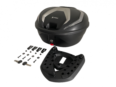 K-MAX K26 Motorcycle top case is equipped with (1) bottom plate*1 set (2) external hanging iron pieces*4 (3) nut*4 (4) Washer*4 (5) screw*4 (6) key*2