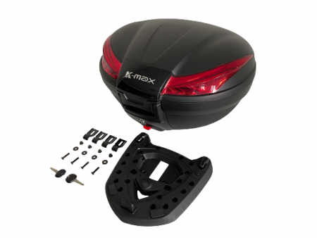 K-MAX K27 Motorcycle top case is equipped with (1) bottom plate*1 set (2) external hanging iron pieces*4 (3) nut*4 (4) Washer*4 (5) screw*4 (6) key*2