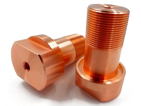 Electric conductive connection poles have fine processed surfaces made of red copper, with excellent conductive properties for use in semiconductor devices.