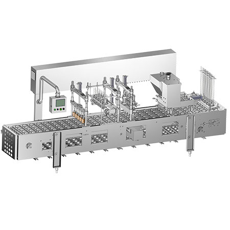 Linear Ice Cream Fillers - Linear ice cream filler constructed in 5 lanes with heat sealing workstation.