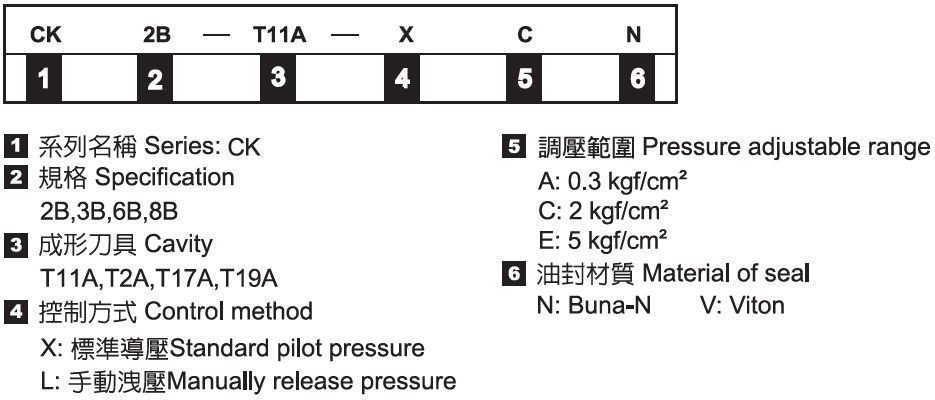 خراطيش الفحص من الطيار إلى المفتوح - التسمية
