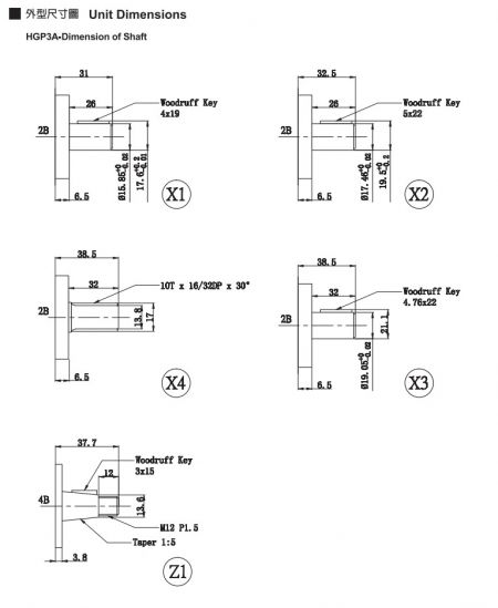 HGP3A - シャフトの寸法