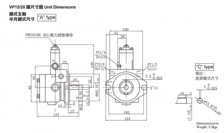 Dimensions de l'unité VP15/20