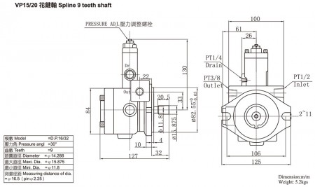 Arbre cannelé à 9 dents VP15/20