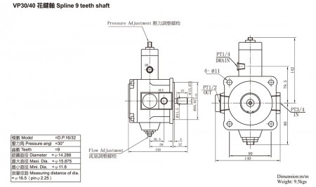Arbre cannelé à 9 dents VP30/40