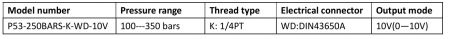 spec of Pressure sensor P53