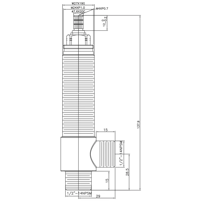 1/2 Half Inch SV184 Type Side Body W27X19G Body Thread 1/2"-14NPSM Inlet 1/2"-14NPSM Outlet Widespread Rough-in Valve