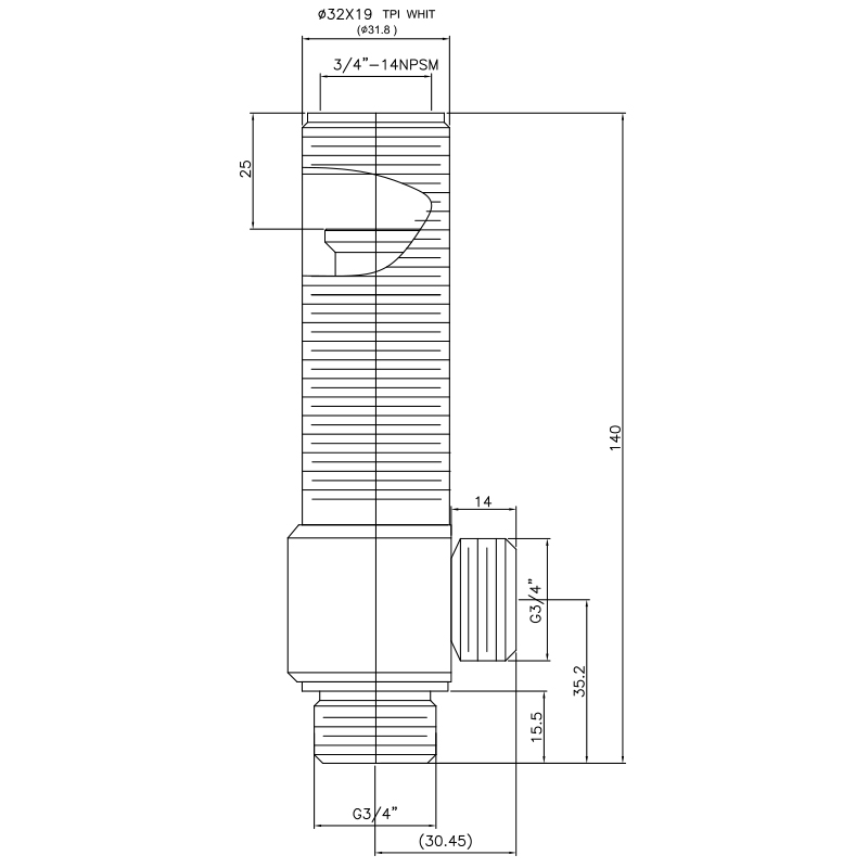 3/4 Tiga Perempat Inci SV208 Tipe Badan Samping 32X19T.P.I Benang Badan G3/4" Masukan G3/4" Keluaran Katup Kasar Widespread