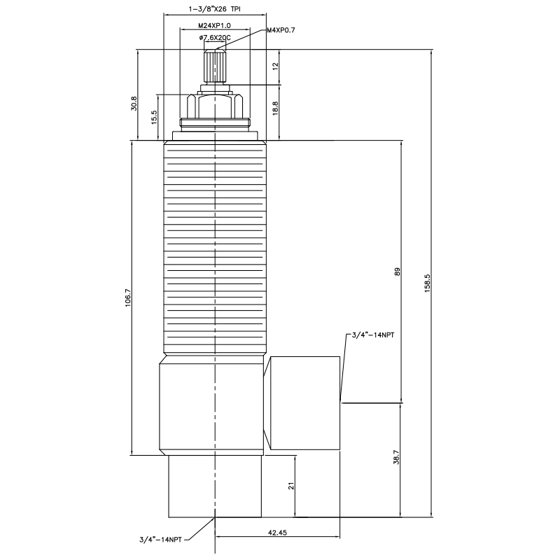 3/4 Tiga Perempat Inci SV211 Tipe Badan Samping 1-3/8"X26 T.P.I Benang Badan 3/4"-14NPT Masukan 3/4"-14NPT Keluaran Katup Kasar Widespread