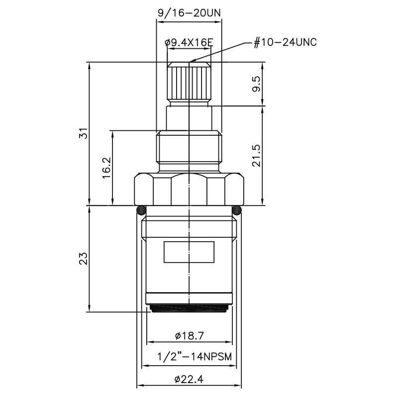 Rubinetto a due maniglie in ottone da 1/2 pollice H07 Tipo 9.4 X 16E Denti 106 Tipo di chiavetta 1/2"-14NPSM Gira in senso orario a 90 gradi Chiudi Cartuccia ceramica