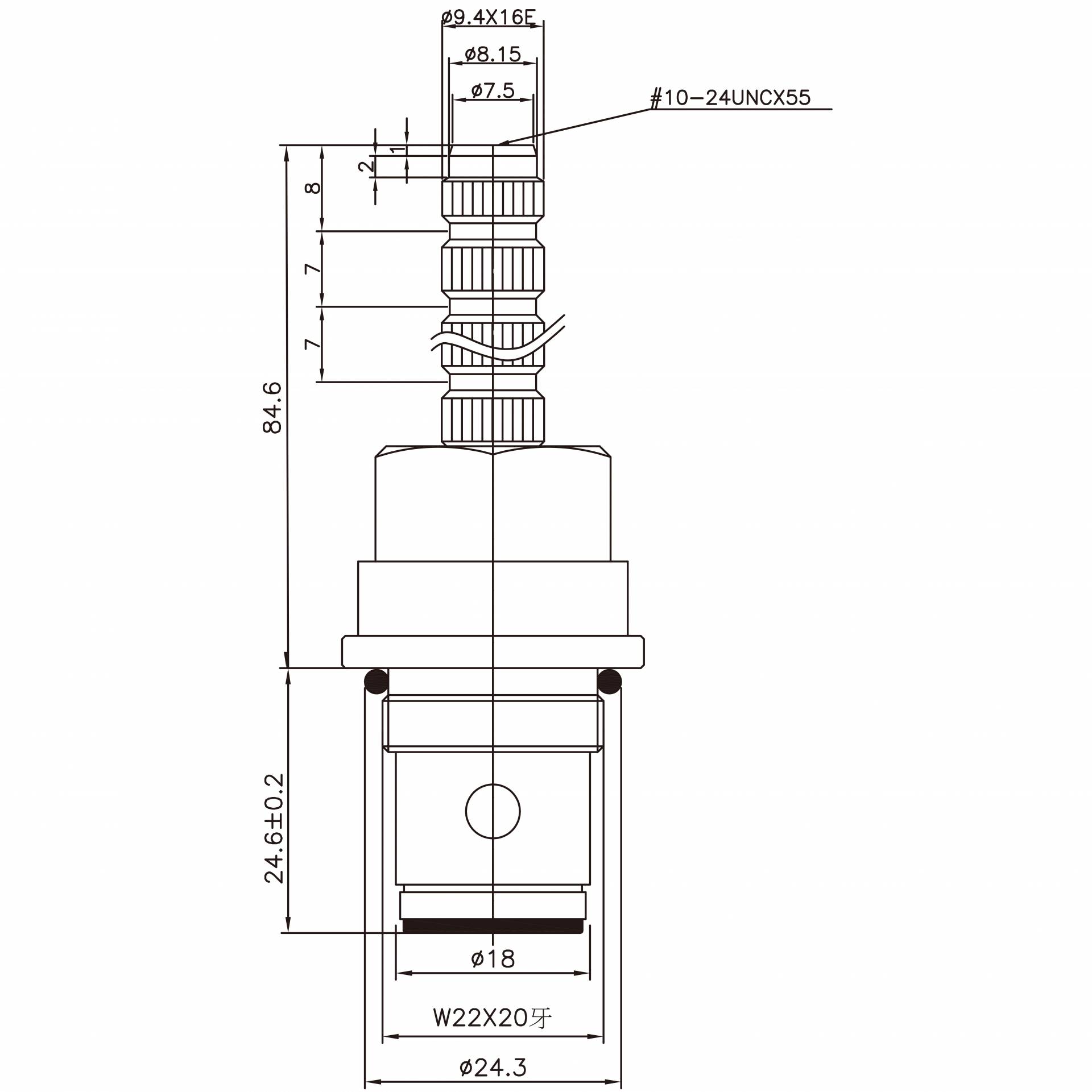 Rubinetto a due maniglie in ottone da 3/8 pollici, tipo HAH, cromato, con denti 9.4 X 16E, tipo di scanalatura 196, filettatura W22 X 20, chiusura a 90 gradi in senso orario, cartuccia ceramica