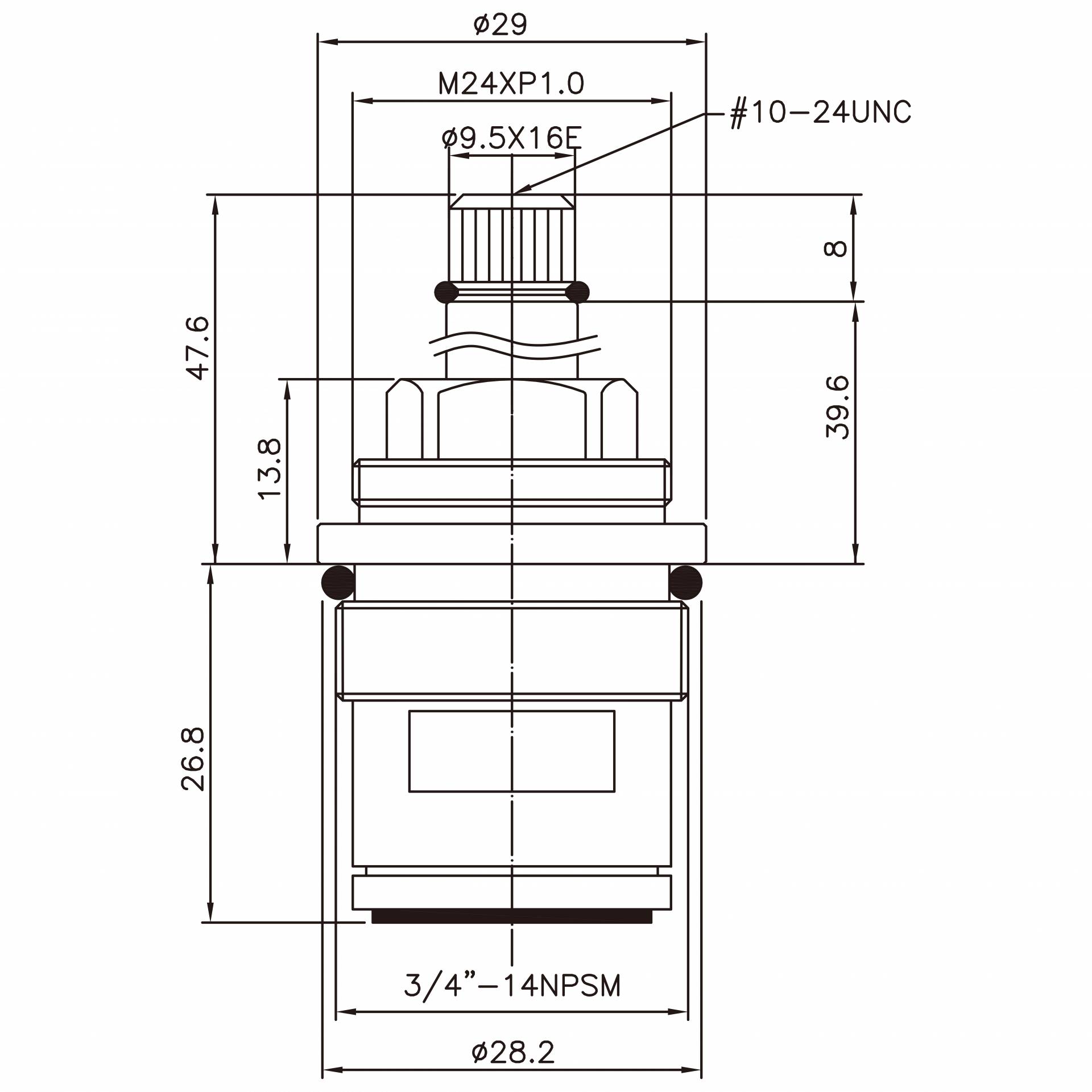 Keran Dua Pegangan Kuningan 3/4 Tiga Perempat Tipe HBA Nikel Hitam 9.5 X 16E Gigi 271 Tipe Broach 3/4"-14NPSM 90 Derajat Putaran Sejam Tutup Cartridge Keramik