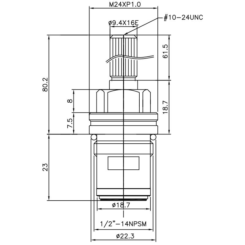 1/2인치 황동 두 손잡이 수도꼭지 HBC 타입 9.4 X 16E 이빨 147 브로치 타입 1/2"-14 NPSM 90도 시계 방향으로 돌려 닫는 세라믹 카트리지