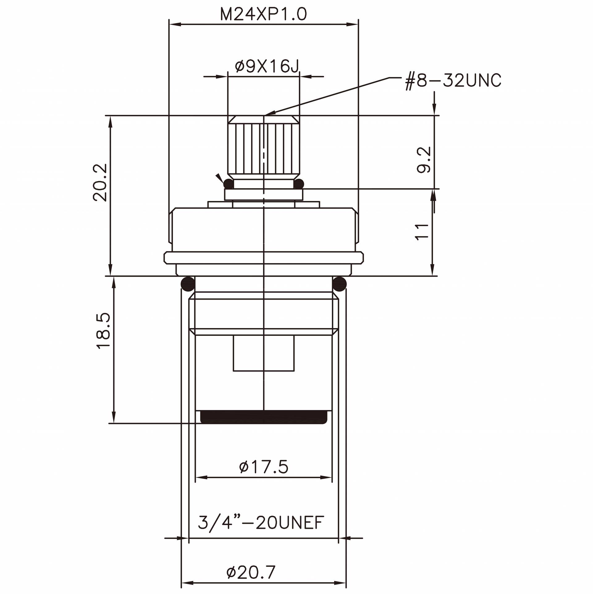 Rubinetto in ottone a due maniglie da 3/8 pollici Tipo HBM Placcato nichel 9 X 16J Denti 297 Tipo Broach 3/4"-20UNEF Chiusura a 90 gradi in senso orario Cartuccia in ceramica