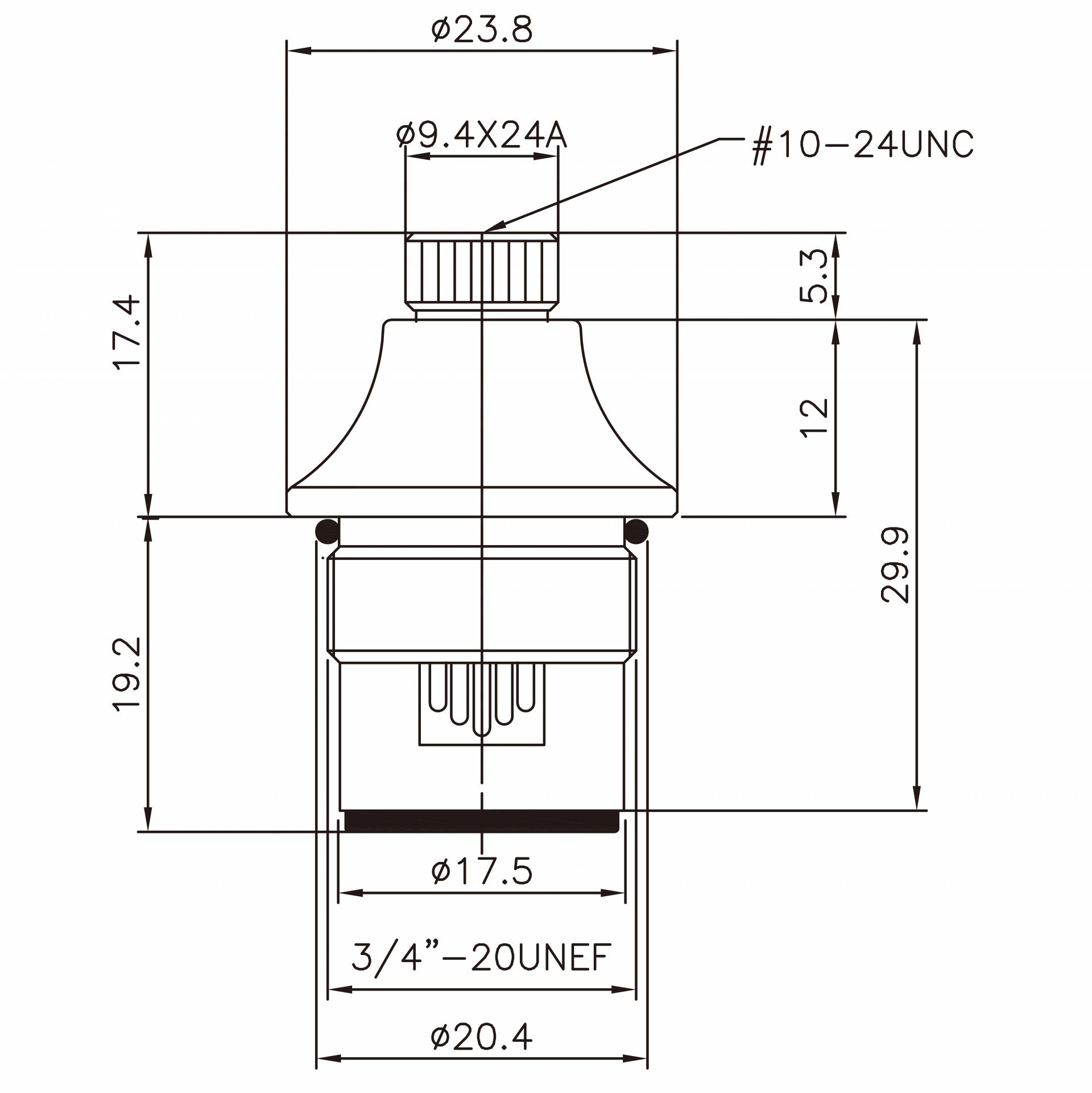 Rubinetto in ottone a due maniglie da 3/8 pollici Tipo HCD Placcato cromo 9.4 X 24A Denti 327 Tipo Broach 3/4"-20UNEF Chiusura a 90 gradi in senso orario Cartuccia ceramica