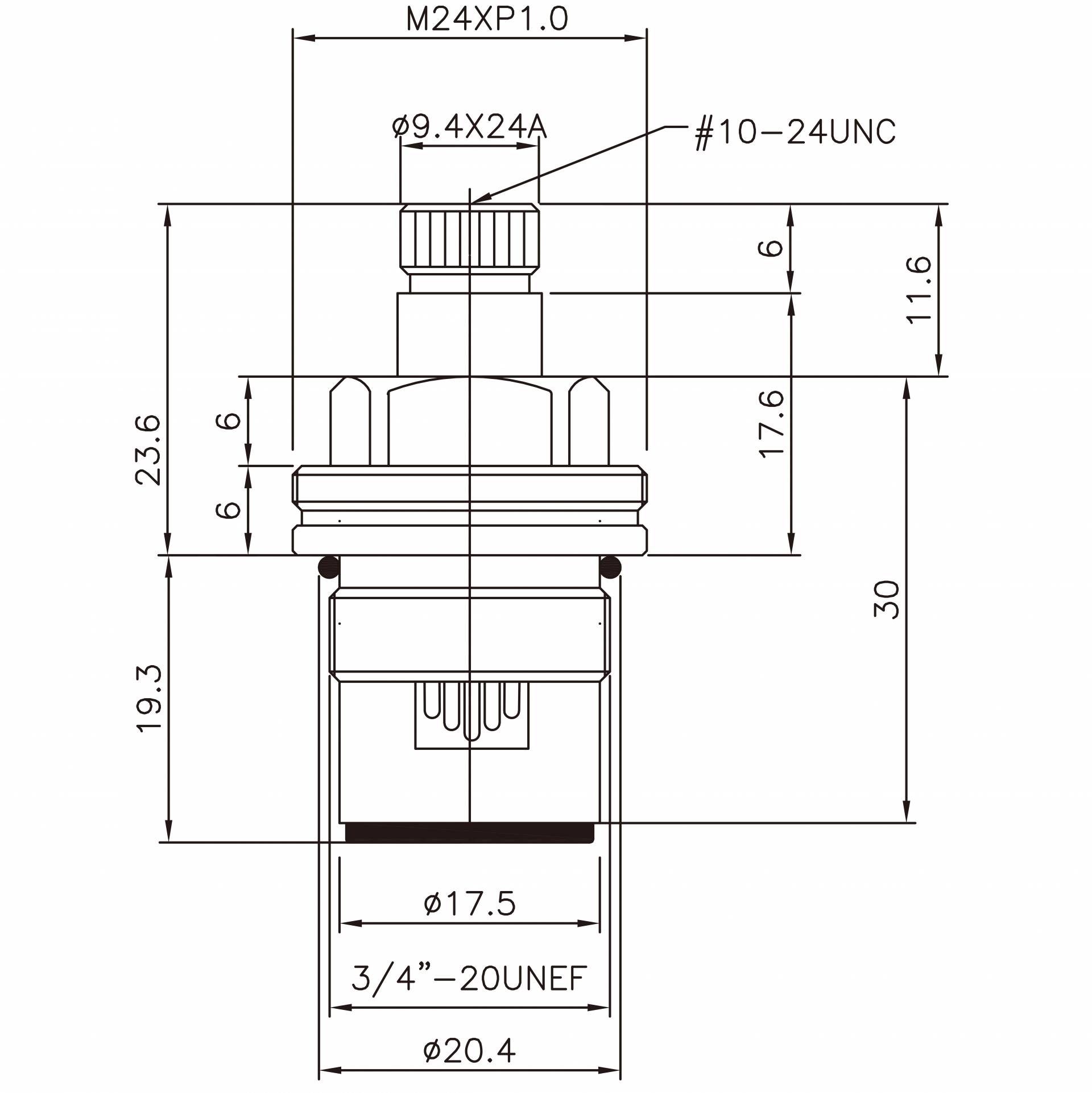 Rubinetto in ottone a due maniglie da 3/8 pollici Tipo HCE 9.4 X 24A Denti 329 Tipo Broach 3/4"-20UNEF Chiusura a 90 gradi in senso orario Cartuccia ceramica