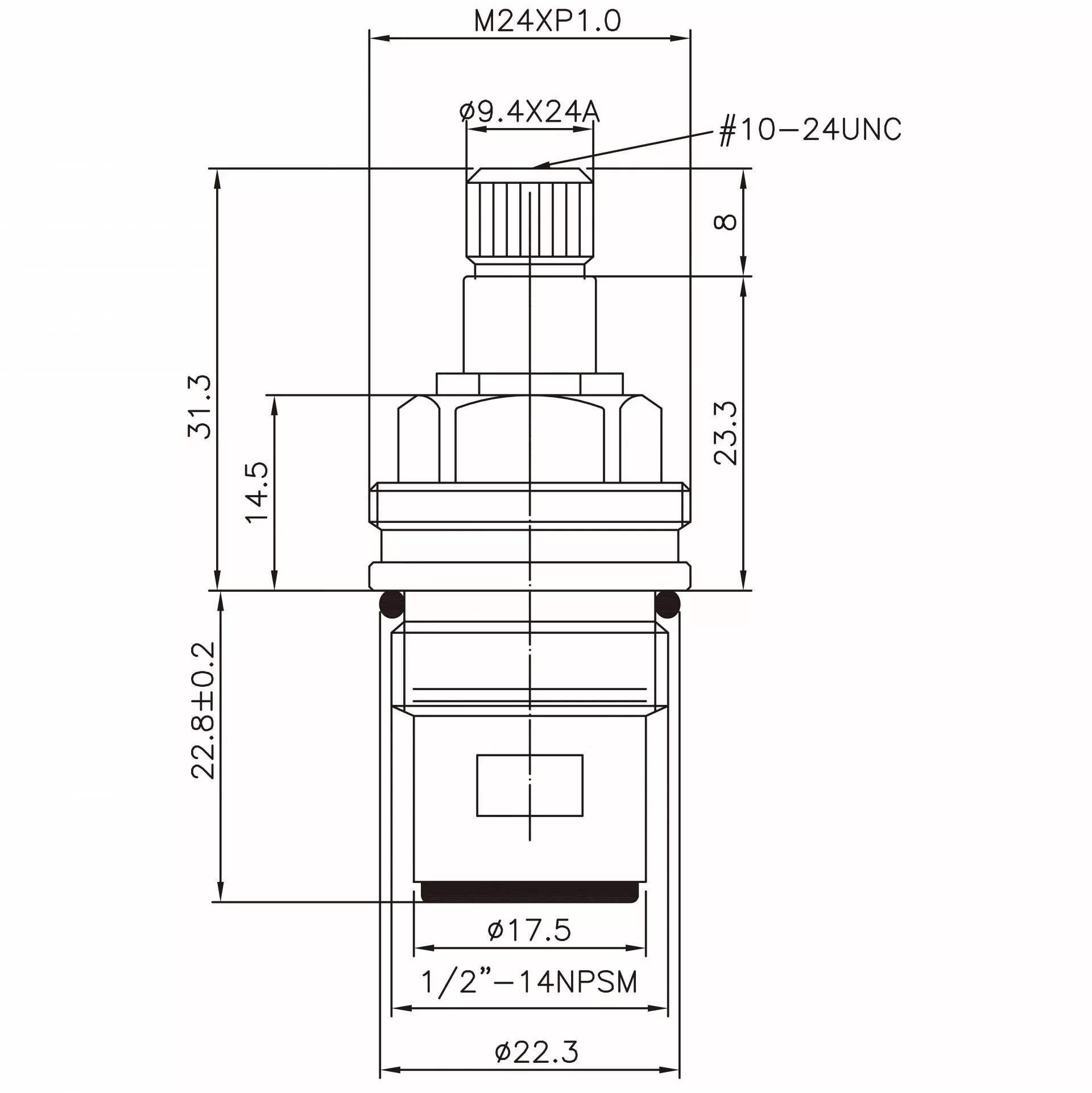 Rubinetto in ottone a due maniglie da 3/8 pollici Tipo HCF Lavaggio piombo 9.4 X 24A Denti 332 Tipo Broach 1/2"-14NPSM Chiusura a 90 gradi in senso orario Cartuccia ceramica