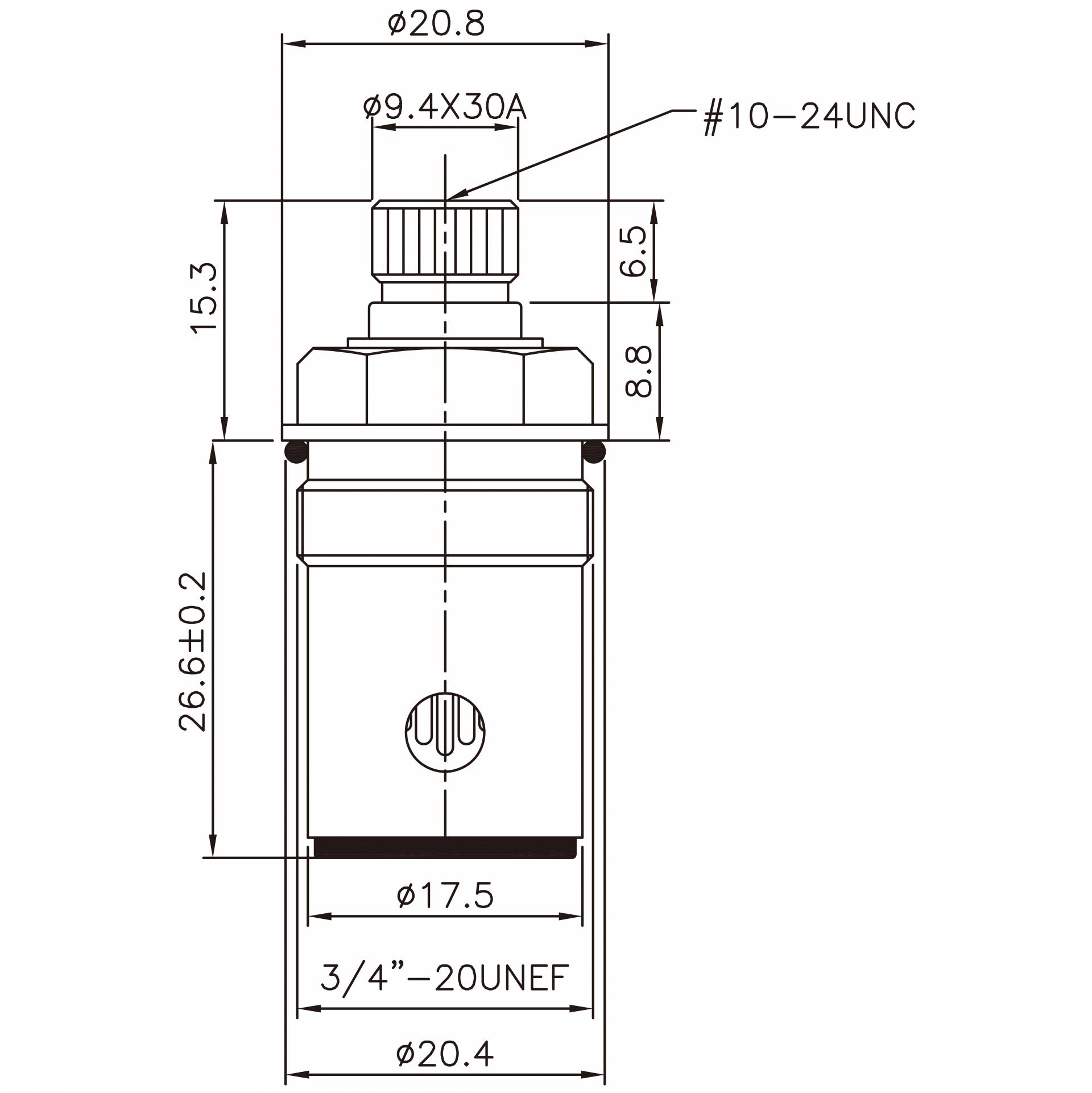 Rubinetto a due maniglie in ottone da 3/8 di pollice Tipo HCE 9.4 X 30A Denti 314 Tipo 3/4"-20UNEF Chiusura a 90 gradi in senso orario Cartuccia ceramica