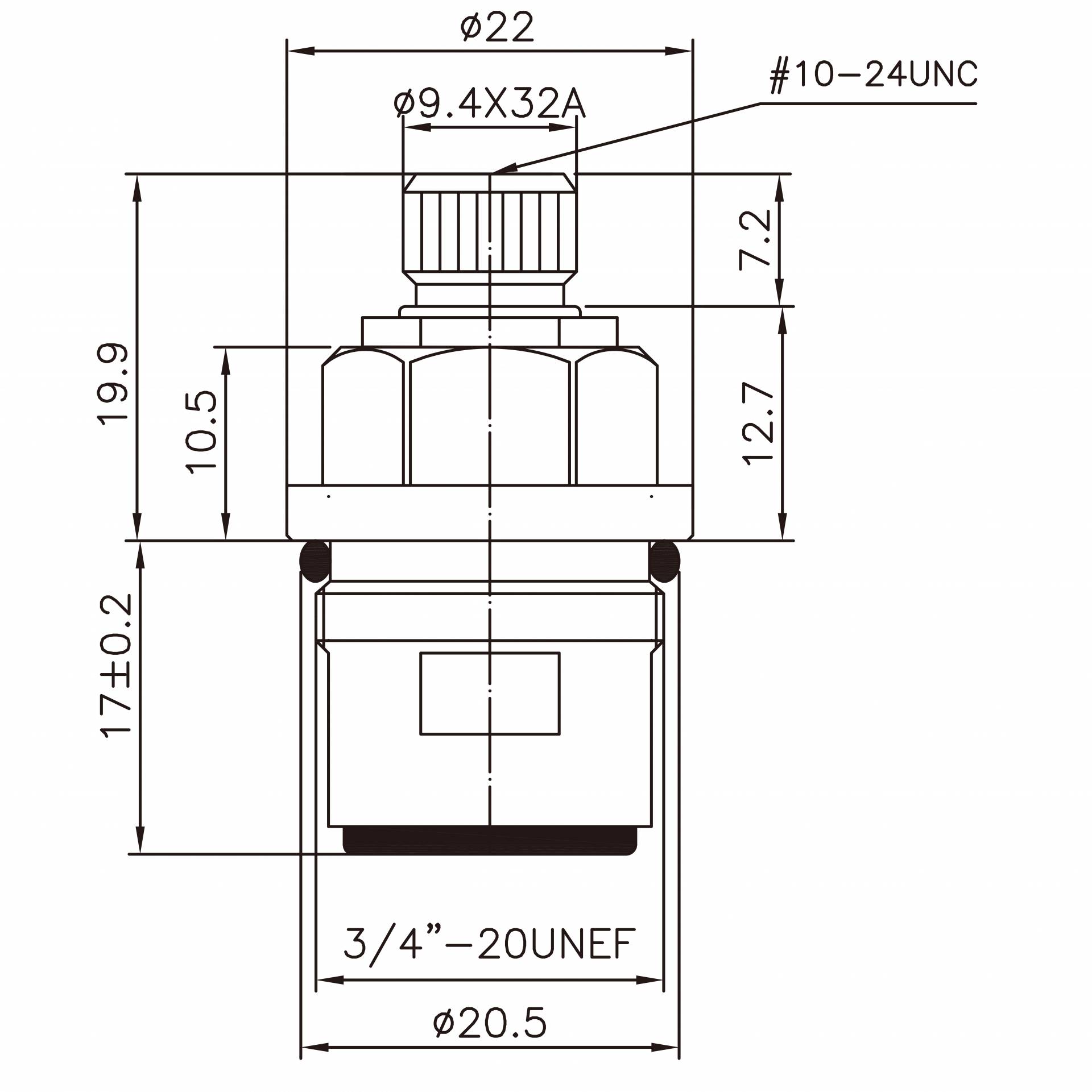 Kran Dua Pegangan Jenis HDL 3/8 Inci, Kuningan, Gigi 9.4 X 32A, Jenis Broach 391, Ukuran 3/4"-20UNEF, Putaran 90 Derajat Searah Jarum Jam, Katup Keramik Tutup