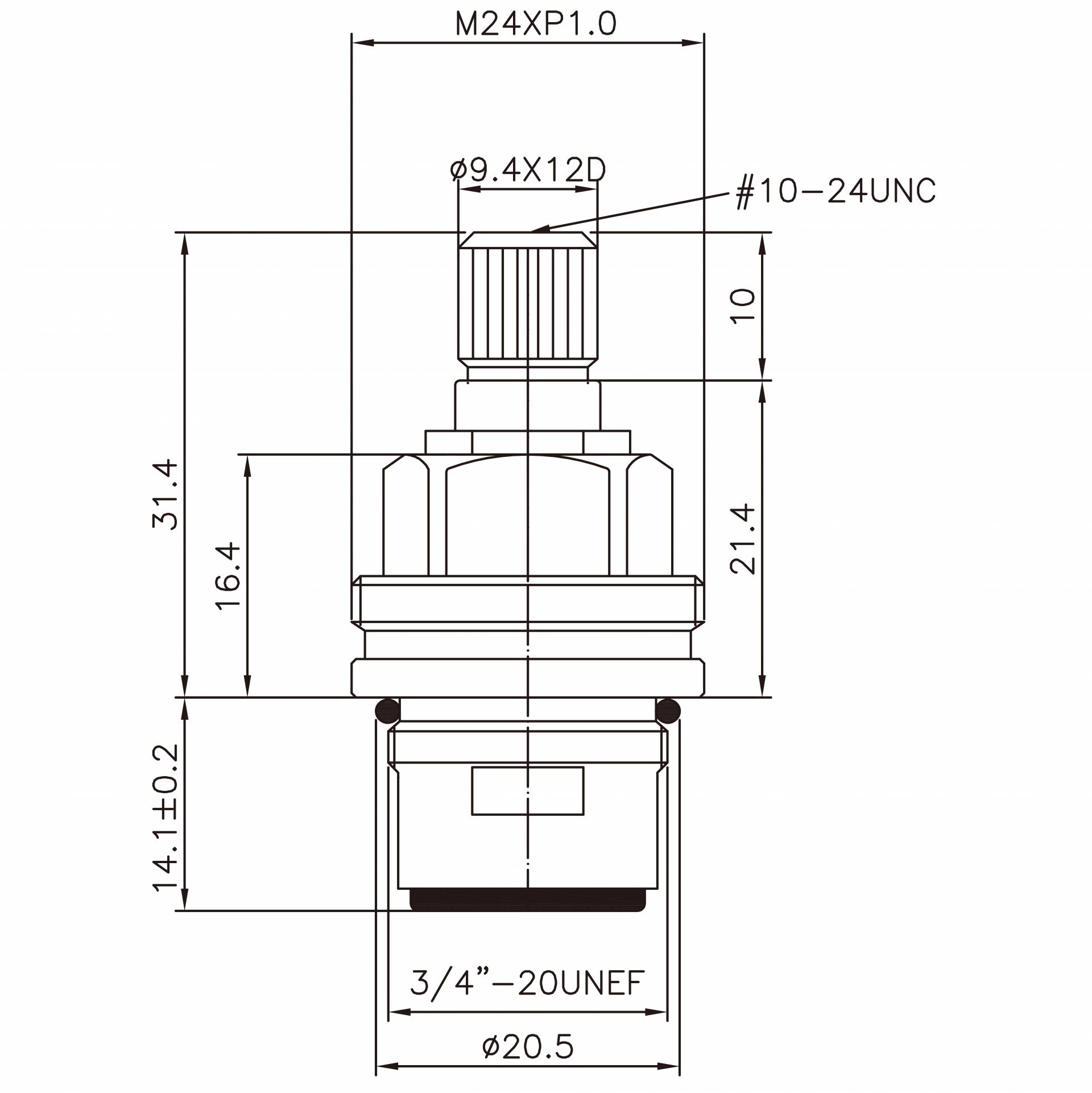 3/8 นิ้วทองเหลืองสองมือครอบ HDR ประเภท 9.4 X 12D ฟัน 399 รูปแบบ Broach 3/4"-20UNEF หมุนทวนเข็มนาฬิกา 90 องศาปิด Ceramic Cartridge