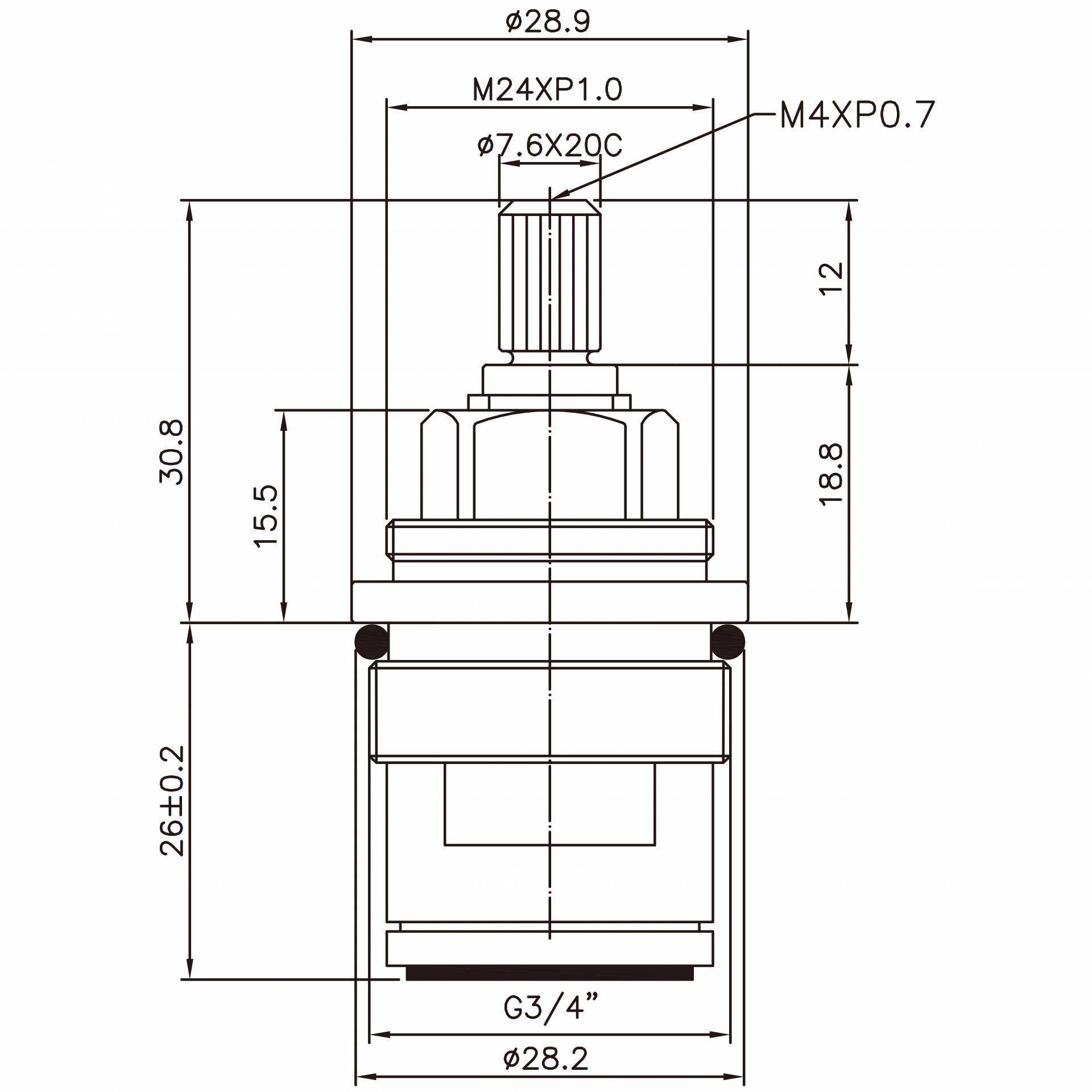 Kran Dua Pegangan Kuningan 3/4 Inci Tipe HDT 7.6 X 20C Gigi 402 Tipe Broach G3/4" Putaran Searah Jarum Jam 90 Derajat Menutup Kartrid Keramik