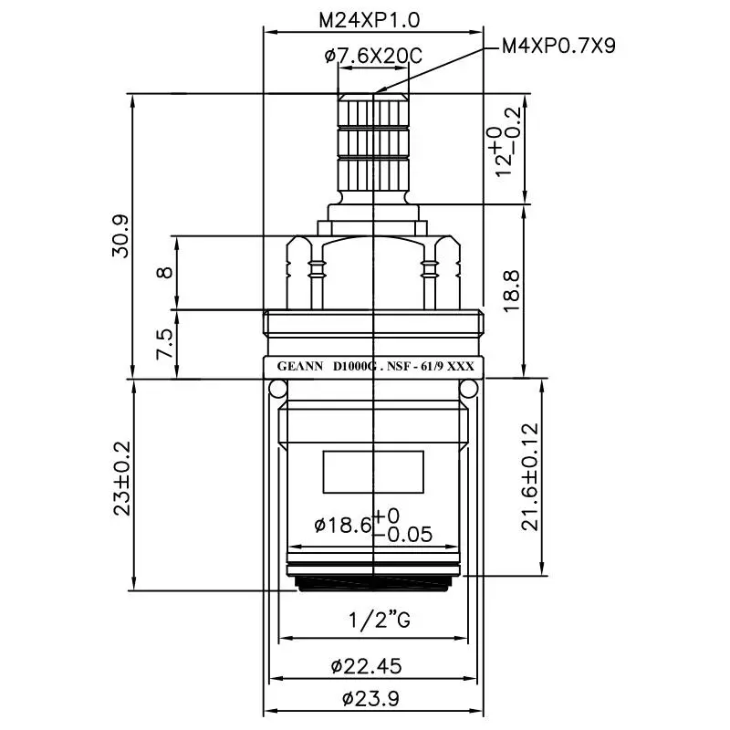 1/2 Half Inch Lead-Free Brass Two Handle Faucet HDU Type 7.6 X 20C Teeth 405 Broach Type 1/2"G 90 Degree Clockwise Turn Close Ceramic Cartridge