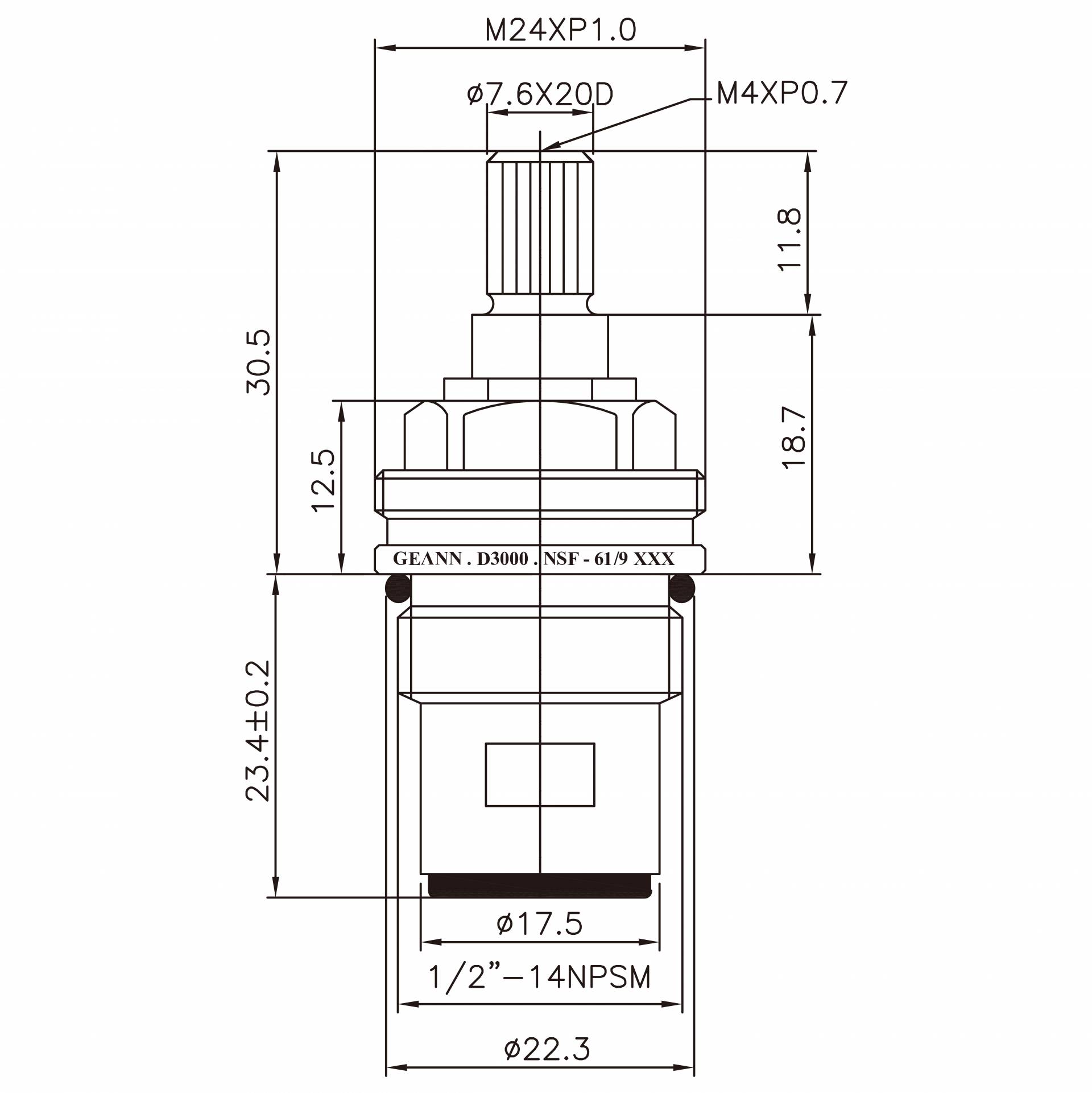 Kran Dua Pegangan Jenis HEH 3/8 Inci, Kuningan, Gigi 7.6 X 20D, Jenis Broach 430, Ukuran 1/2"-14NPSM, Putaran 90 Derajat Searah Jarum Jam, Katup Keramik Tutup