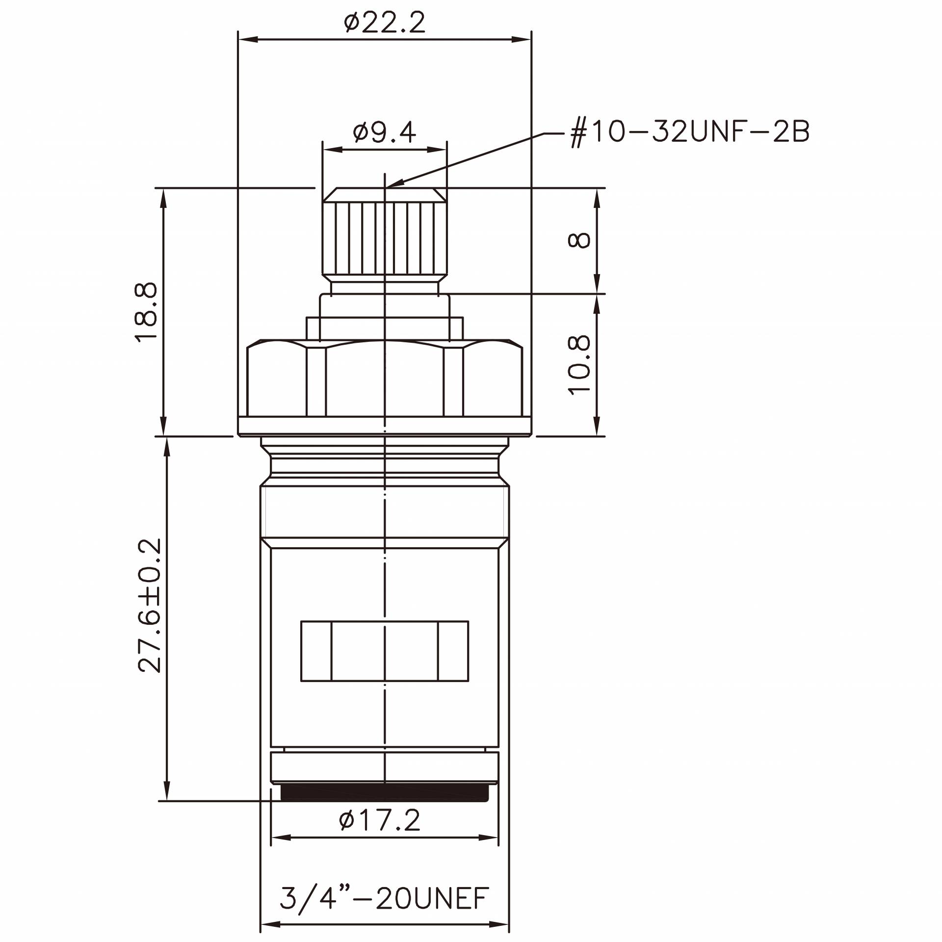 Keran Dua Pegangan Tipe HEL Bahan Tembaga 3/8 Inci dengan Gigi 9.4 X 16L Tipe Broach 3/4"-20UNEF Putaran 90 Derajat Searah Jarum Jam Tutup Kartrid Keramik