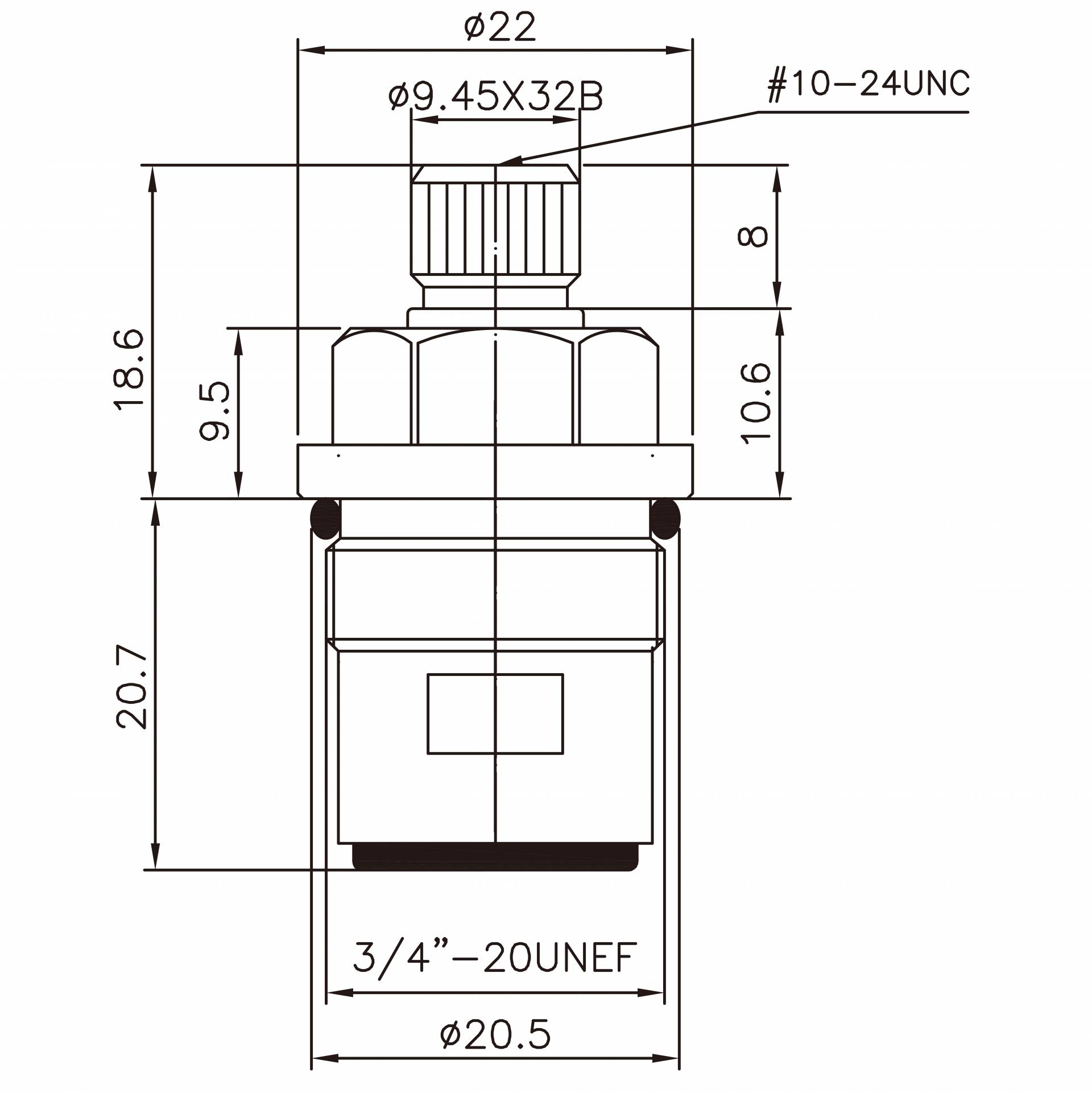 Keran Dua Pegangan Tipe HEO Bahan Tembaga 3/8 Inci dengan Gigi 9.45 X 32B Tipe Broach 3/4"-20UNEF Putaran 90 Derajat Searah Jarum Jam Tutup Kartrid Keramik