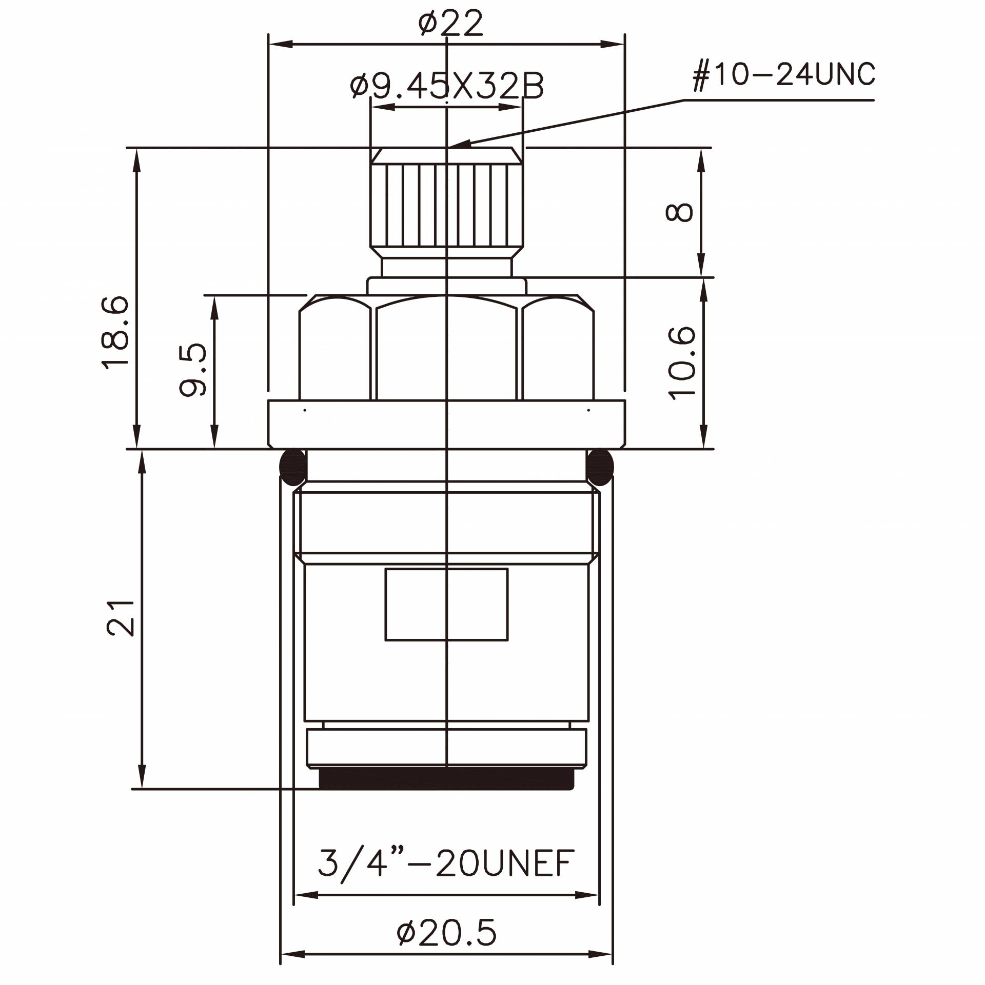 Rubinetto in ottone a due maniglie da 3/8 pollici Tipo HEW Nichelato 9.45 X 32B Denti 457 Tipo Broach 3/4"-20UNEF Chiusura a 90 gradi in senso orario Cartuccia in ceramica