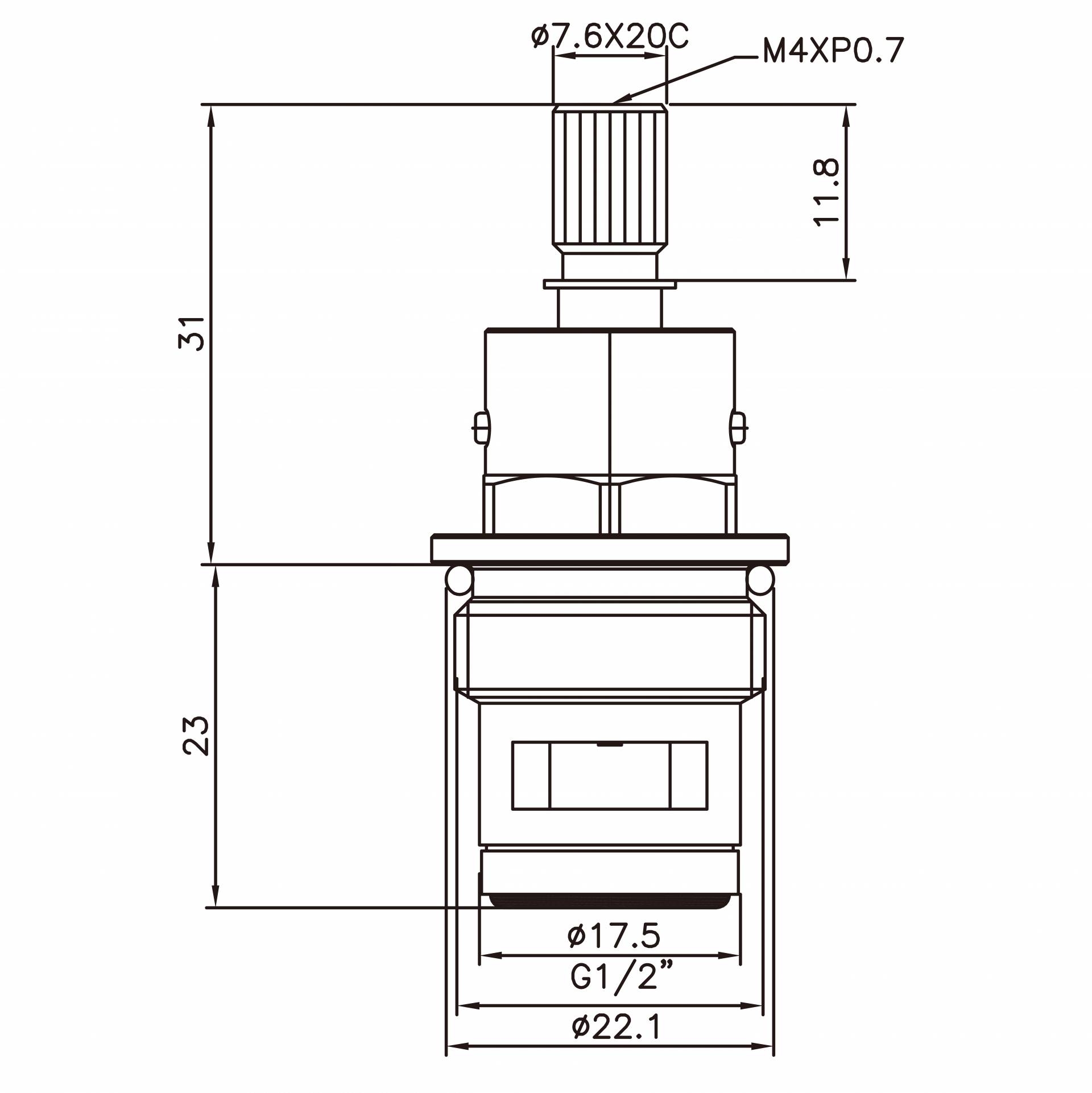 Paip 1/2 Inci Jenis HFE Dua Pemegang Menggunakan Gigi 7.6 X 20C Jenis Broach G1/2" Pusingan 90 Darjah Ke Kanan Tutup Kartrij Seramik