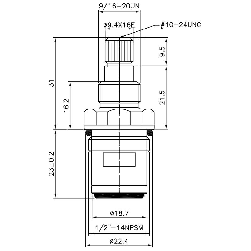 صنبور نحاسي مزدوج المقبض نصف بوصة 1/2 نوع HFP 9.4 X 16E أسنان 106 نوع بروش 1/2"-14NPSM إغلاق بزاوية 90 درجة بلف خزفي
