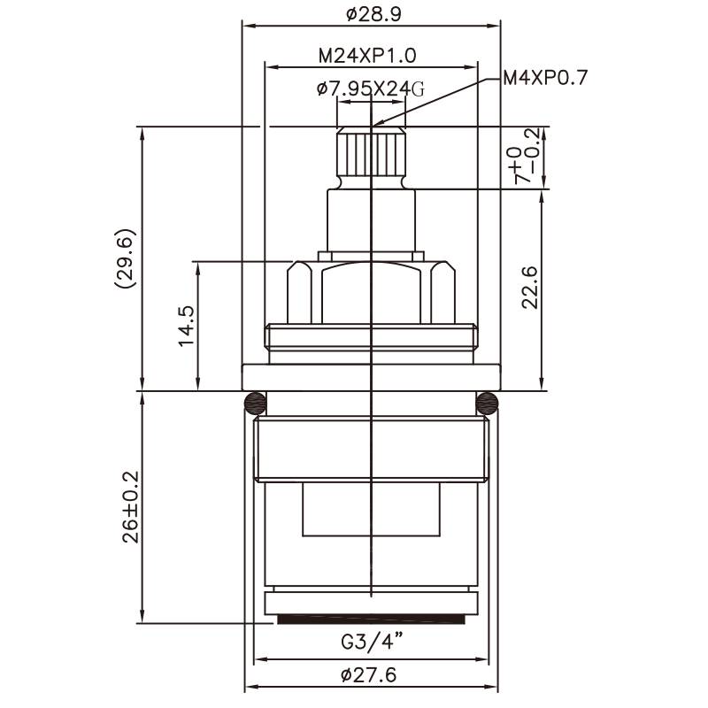 Kran Kuningan Dua Pegangan 3/4 Inci Tipe HFV 7.95 X 24G Gigi 493 Tipe Broach G3/4" 90 Derajat Putar Searah Jarum Jam Tutup Kartrid Keramik