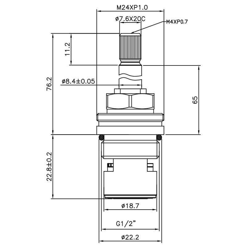 صنبور نحاسي مزدوج المقبض نصف بوصة 7.6 X 20C أسنان 524 نوع بروش G1/2" إغلاق بزاوية 180 درجة مع خرطوشة سيراميكية