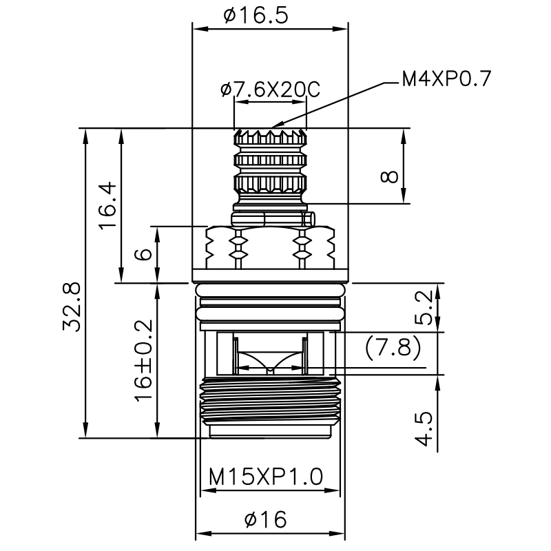 Cartuccia in ceramica a due maniglie in ottone da 1/4 di pollice HHK Tipo 7.6 X 20C Denti 567 Tipo Broach M15XP1.0 Chiusura a 90 gradi in senso orario