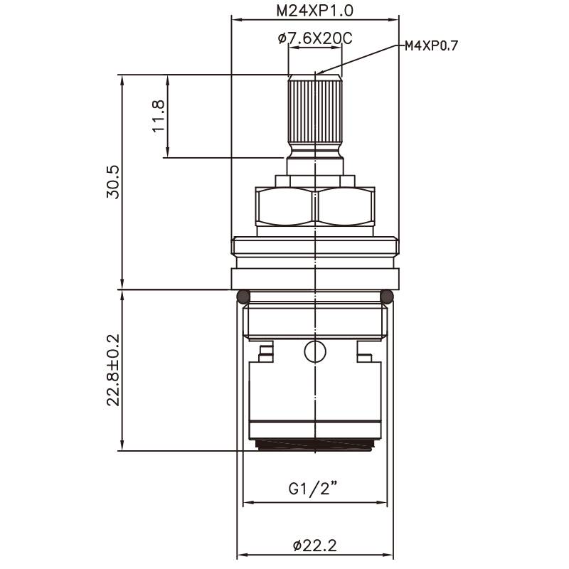 1/2インチブラス二ハンドル蛇口HHSタイプ7.6 X 20C歯587ブローチタイプG1/2" 180度時計回りに回して閉じるセラミックカートリッジ