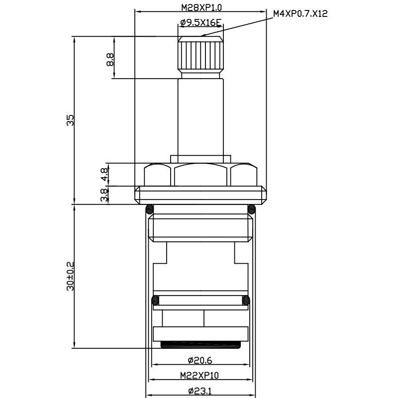 Cartuccia deviatrice da vasca e doccia in ottone da 1/2 pollice 65mm a 2 vie