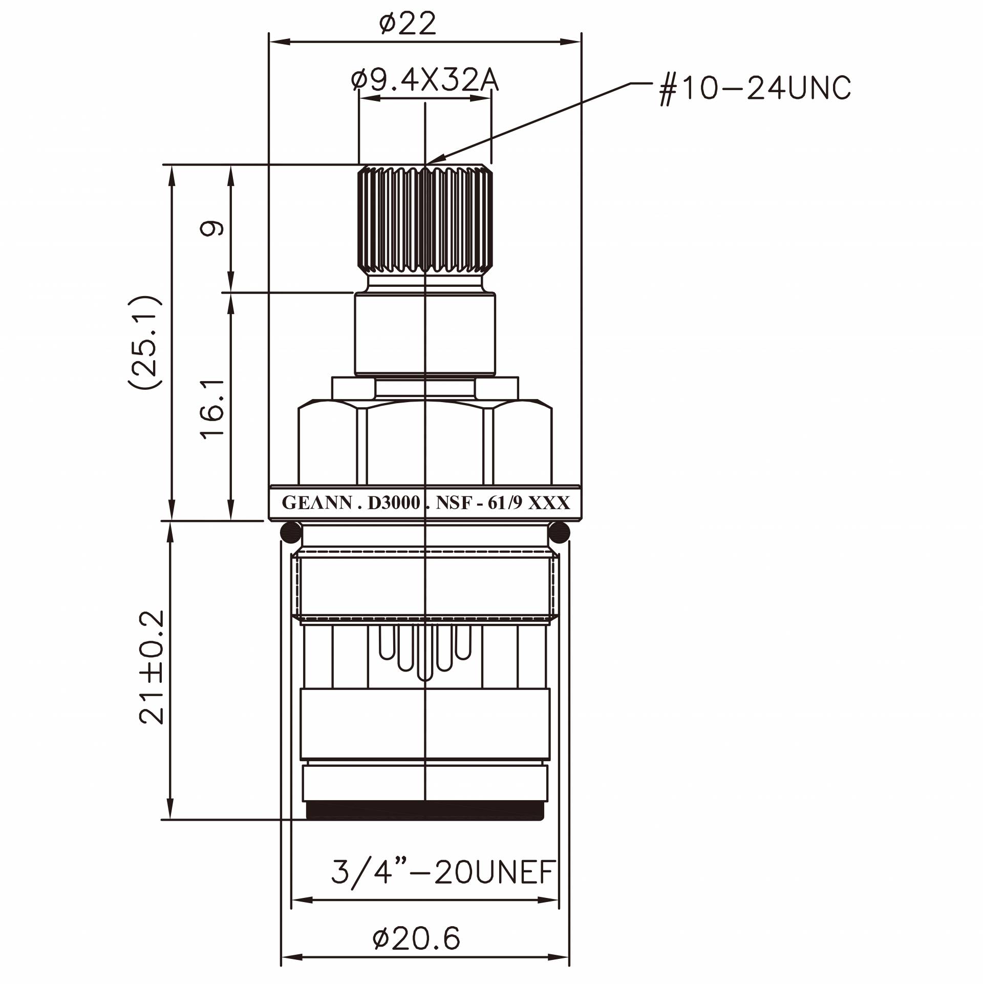 Rubinetto in ottone a due maniglie da 3/8 pollici Tipo HIT Nichelato 9.4 X 32A Denti 638 Tipo Broach 3/4"-20UNEF Chiusura a 90 gradi in senso orario Cartuccia in ceramica