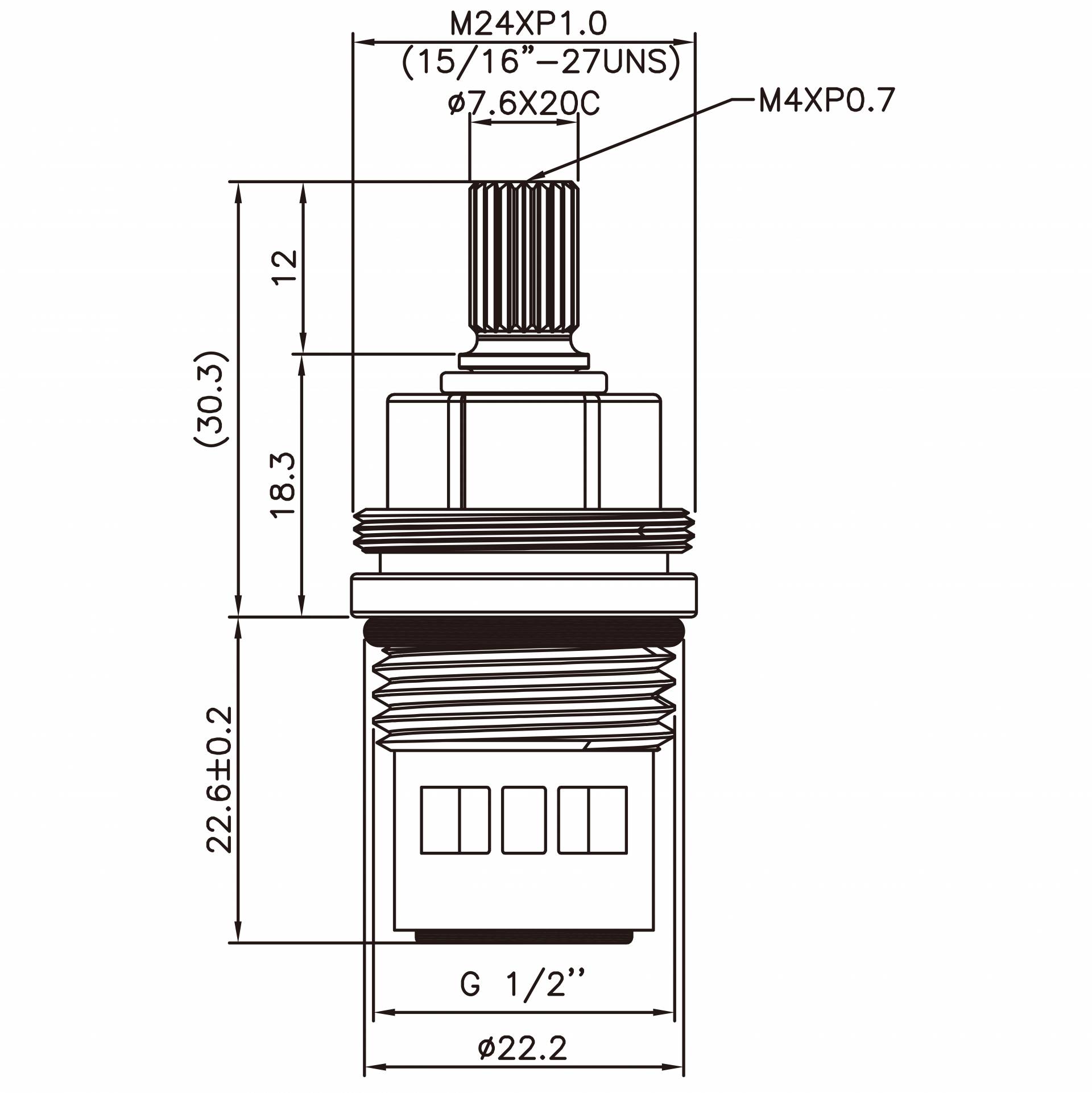 1/2 Inci Setengah Inch Keran Dua Pegangan Kuningan Tipe HJM 7.6 X 20C Gigi 665 Tipe Broach G1/2" Putar 90 Derajat Searah Jarum Jam Tutup Kartrid Keramik