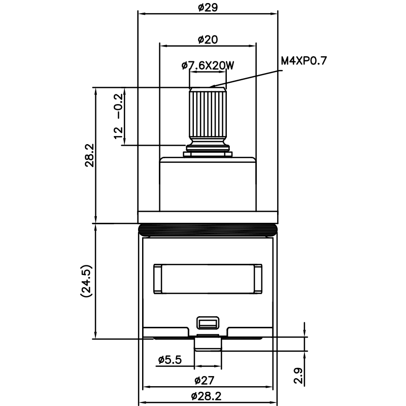 Cartuccia deviatore in ottone HJV tipo laser da 27 mm, 2 porte, 2 funzioni, 20 denti, tipo broach 818, 28,2 mm, deviazione a 90 gradi.