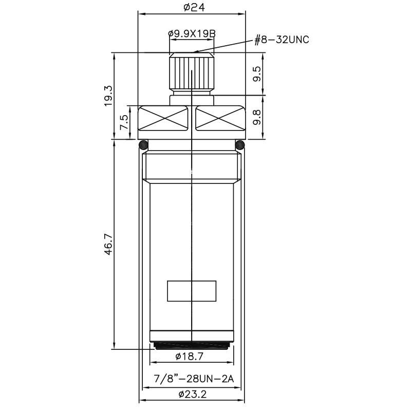 Rubinetto a due maniglie in ottone da 1/2 pollice tipo HK 9.9 X 19B Denti 113 Tipo di broccatura 7/8"-28UN-2A Gira in senso orario a 90 gradi Chiudi Cartuccia ceramica