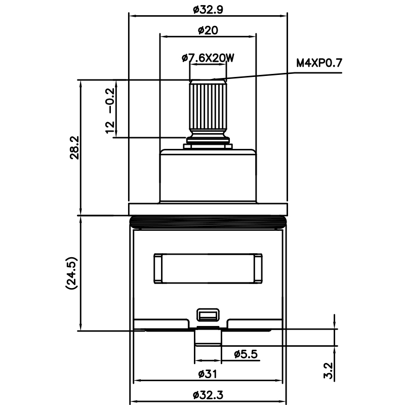 Cartuccia deviatore in ottone HKC tipo laser da 31 mm, 3 porte, 6 funzioni, 20 denti, tipo broach 818, 32,3 mm, rotazione a 360 gradi.