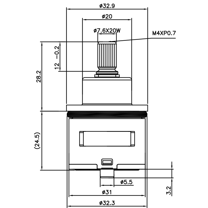 Cartuccia deviatrice in ottone HKD tipo laser da 31 mm, 3 porte, 3 funzioni, 20 denti, tipo broach 818, 32,3 mm, rotazione a 120 gradi.