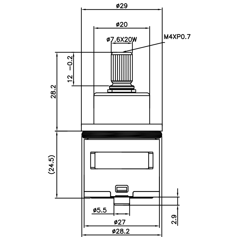خرطوشة نحاسية 27 مم تقدمية 20 سن 28.2 مم دوران 180 درجة في اتجاه عقارب الساعة
