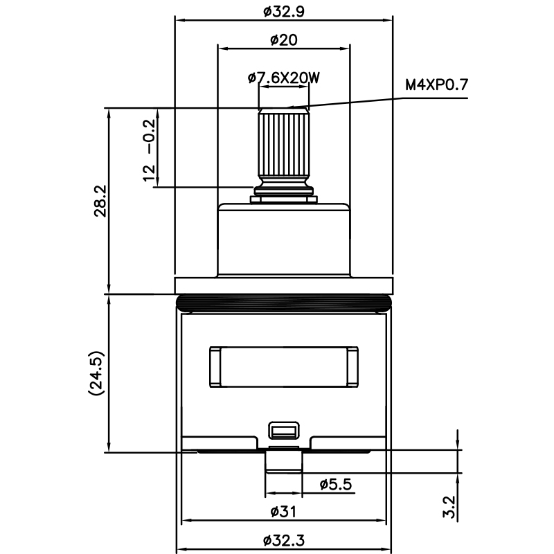 Cartuccia deviatore in ottone HKE tipo laser da 31 mm, 3 porte, 6 funzioni, 20 denti, tipo broach 818, 32,3 mm, rotazione a 360 gradi.