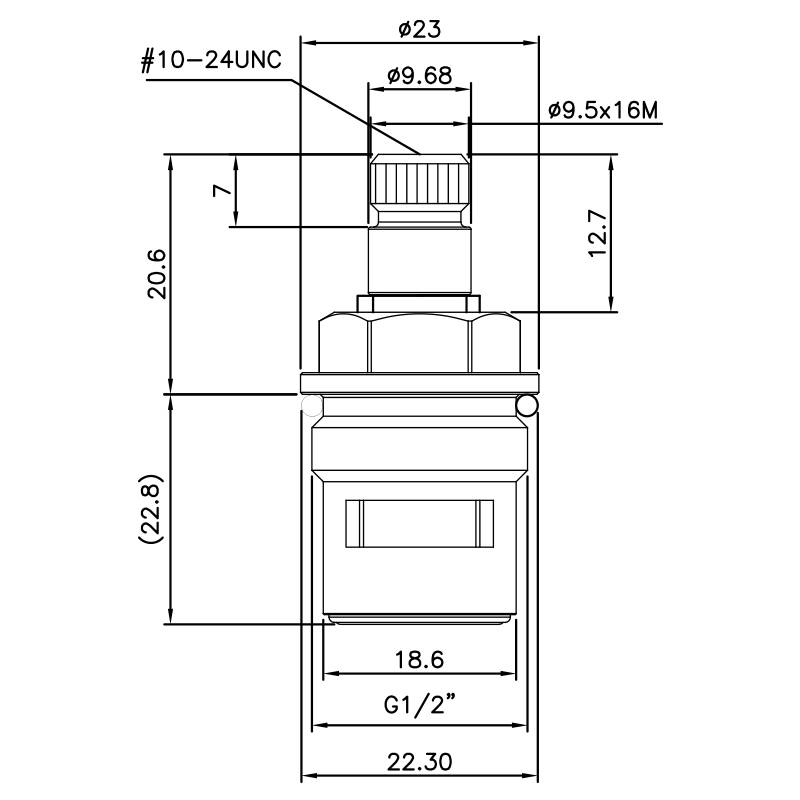 Латунный двухручечный смеситель 1/2 дюйма тип HKO, зубья 9.5 X 16M, тип шлица 705, резьба G1/2", поворот на 90 градусов по часовой стрелке, керамический картридж закрытия