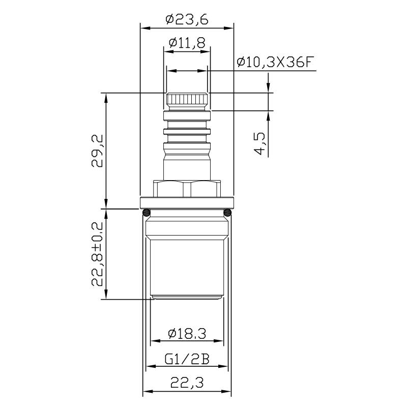 Латунный двухручечный смеситель 1/2 дюйма тип HKP, зубья 10.3 X 36F, тип шлица 708, резьба G1/2B, поворот на 90 градусов по часовой стрелке, керамический картридж закрытия