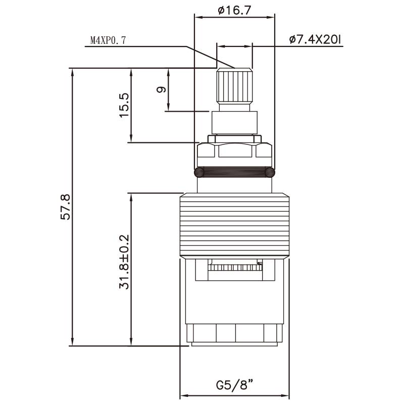 5/8 Lima Delapan Inci Keran Dua Pegangan DR Kuningan Tipe HLR 7.4 X 20I Gigi 755 Tipe Broach G5/8" 180 Derajat Putar Searah Jarum Jam Tutup Kartrid Keramik